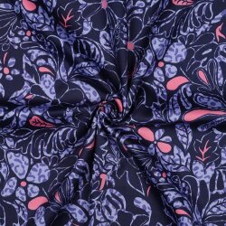 Baumwollsatin Blumen - dunkelblau