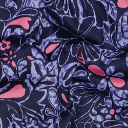 Baumwollsatin Blumen - dunkelblau