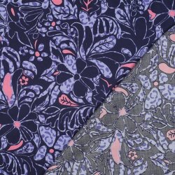 Baumwollsatin Blumen - dunkelblau