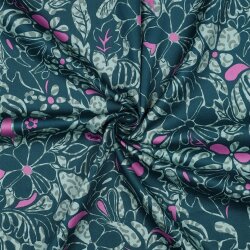Baumwollsatin Blumenwelt - petrol