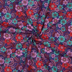 Baumwollpopeline Retro Blumen - dunkelblau