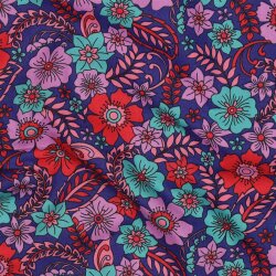 Baumwollpopeline Retro Blumen - dunkelblau