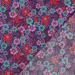 Baumwollpopeline Retro Blumen - dunkelblau
