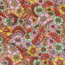 Baumwollpopeline Retro Blumen - pfirsich