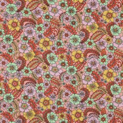 Baumwollpopeline Retro Blumen - pfirsich