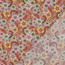 Baumwollpopeline Retro Blumen - pfirsich