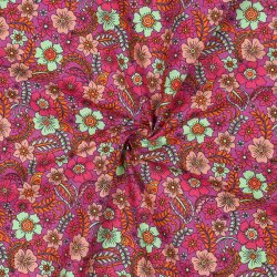 Baumwollpopeline Retro Blumen - fuchsia