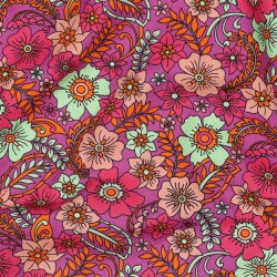 Baumwollpopeline Retro Blumen - fuchsia
