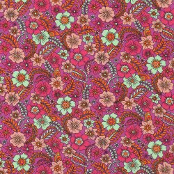 Baumwollpopeline Retro Blumen - fuchsia