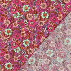 Baumwollpopeline Retro Blumen - fuchsia