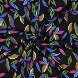 Viskose Jersey STRETCH Digital LEAVES - schwarz