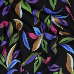 Viskose Jersey Stretch Digital Magische Blätter - schwarz