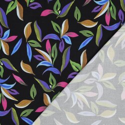 Viskose Jersey Stretch Digital Magische Blätter - schwarz