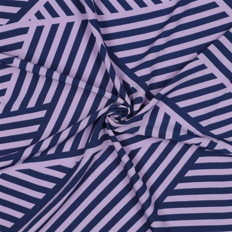 Polyesterjersey GEOMETRIC - lavendel/dunkelblau