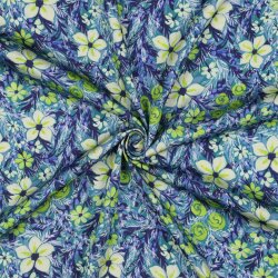 Viskosesatin Digital Blumen - dunkelblau