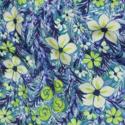 Viskosesatin Digital Blumen - dunkelblau