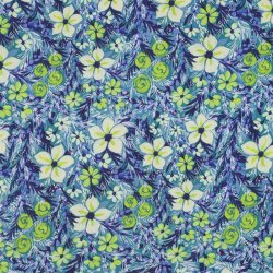 Viskosesatin Digital Blumen - dunkelblau