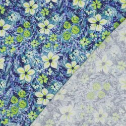 Viskosesatin Digital Blumen - dunkelblau