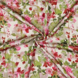 Viskosesatin Digital Blumen - ECRU