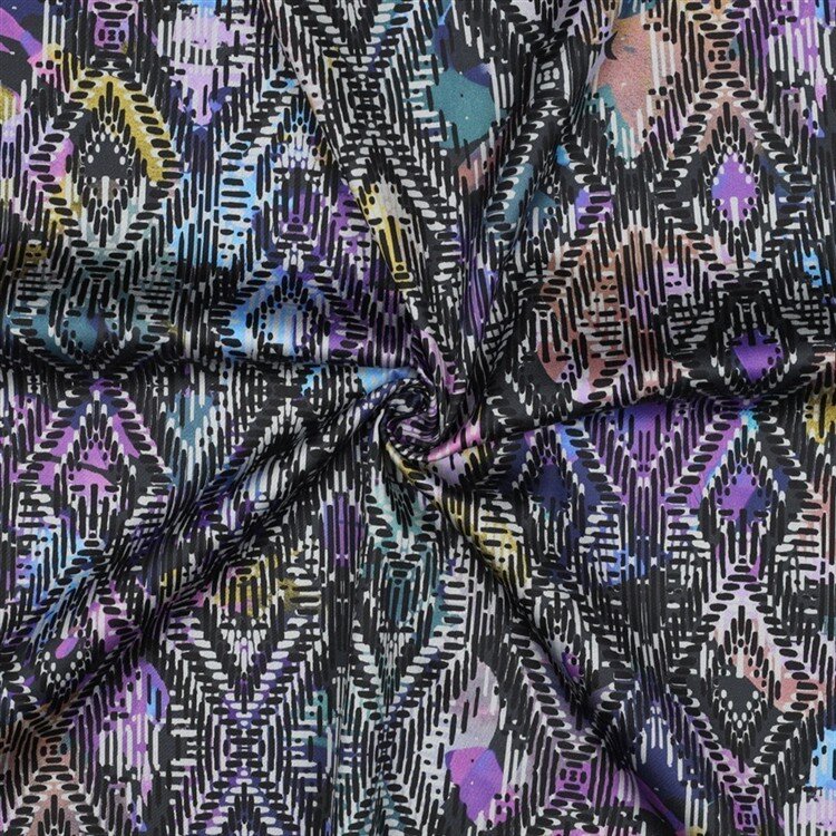 Baumwollsatin Digital Rauten - dunkelblau