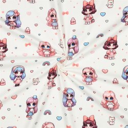 Baumwolljersey Digital Regenbogen Puppen - cremeweiß