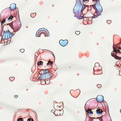 Baumwolljersey Digital Regenbogen Puppen - weiß