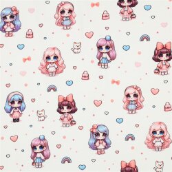 Baumwolljersey Digital Regenbogen Puppen - weiß