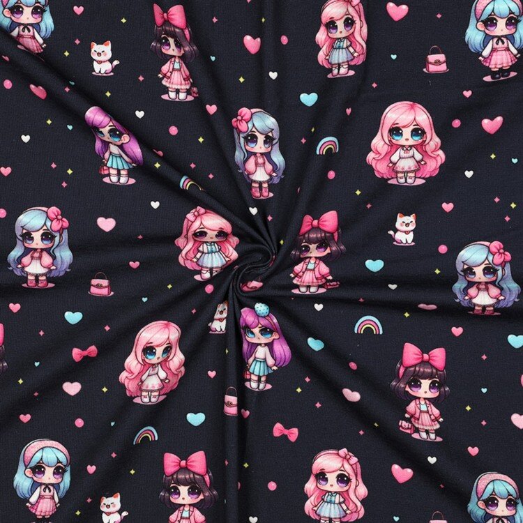 Baumwolljersey Digital Regenbogen Puppen - dunkelblau