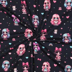 Baumwolljersey Digital Regenbogen Puppen - dunkelblau