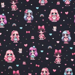 Baumwolljersey Digital Regenbogen Puppen - dunkelblau