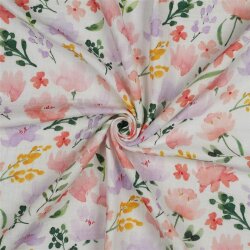 Musselin Digital große Blumen - weiß