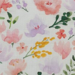 Musselin Digital große Blumen - weiß