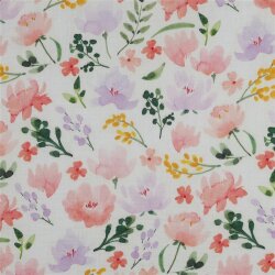 Musselin Digital große Blumen - weiß