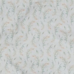 Musselin Digital zarte Blätter - weiß