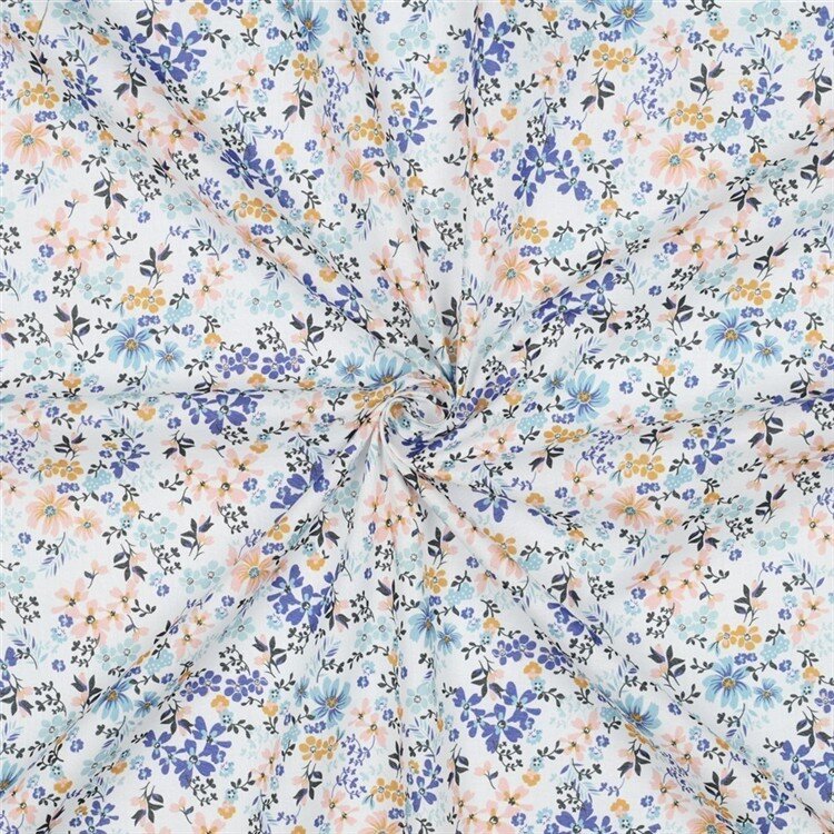 Baumwollvoile Digital Blumen - jeansblau