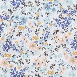 Baumwollvoile Digital Blumen - jeansblau
