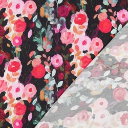 Viskosesatin Digital Blumen - schwarz