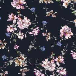 0,4 Meter - Viskose_Crêpe Blumen - dunkelblau