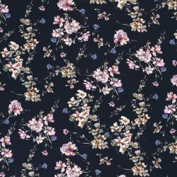 0,4 Meter - Viskose_Crêpe Blumen - dunkelblau