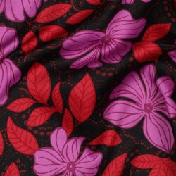 Baumwollsatin Blumen Punkte  - dunkelrot