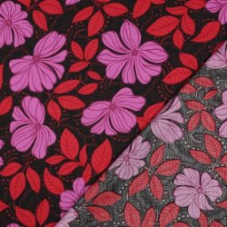 Baumwollsatin Blumen Punkte  - dunkelrot