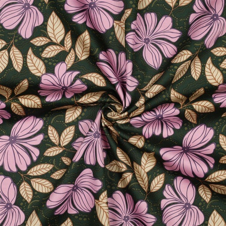 Baumwollsatin Blumen Punkte - dunkelgrün