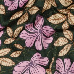 Baumwollsatin Blumen - DARK GREEN