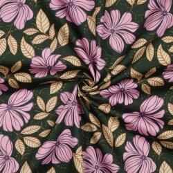 Baumwollsatin Blumen Punkte - dunkelgrün