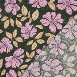 Baumwollsatin Blumen Punkte - dunkelgrün