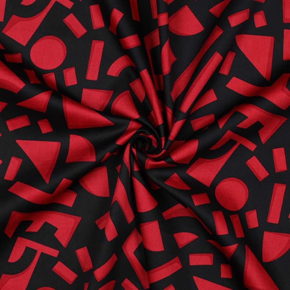 Baumwollsatin Geometrische Formen - dunkelrot