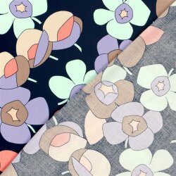 Bambus Popeline Blumenkunst - dunkelblau