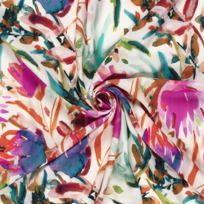 Viskose Popeline Digital Blumenkunst - creme