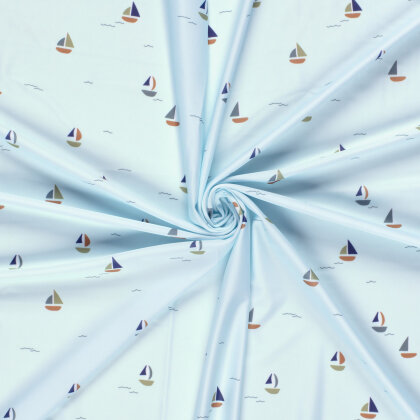 Funktions und Badeanzugstoff Recycled LSF50 bunte Segelboote - hellblau