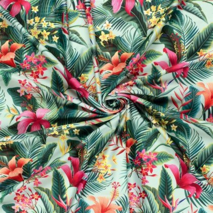 Funktions und Badeanzugstoff Recycled LSF50 exotische Pflanzen - mint